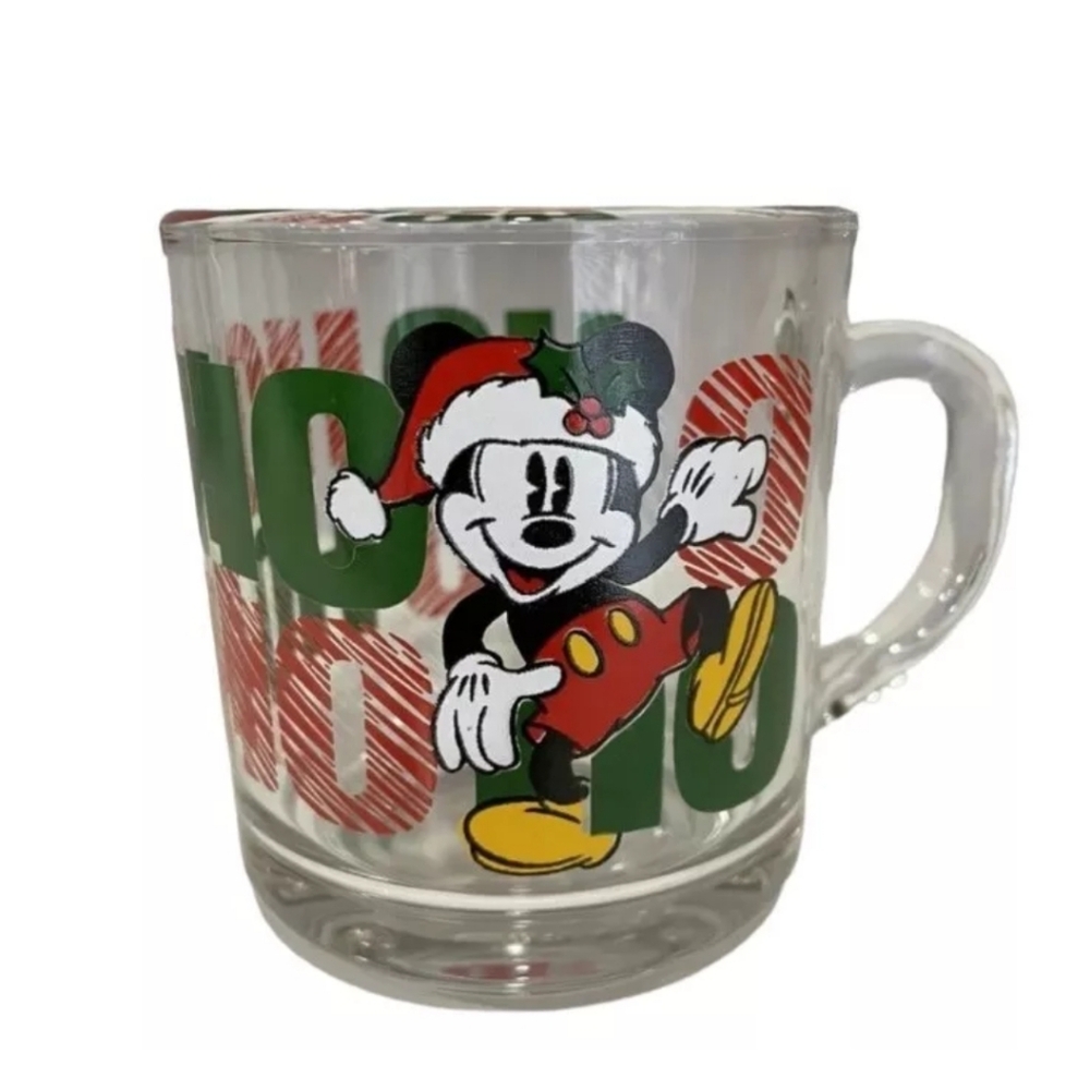 Vtg Anchor Hocking Disney Mickey Mouse Ho Ho Christmas Holiday Glass Coffee Mug